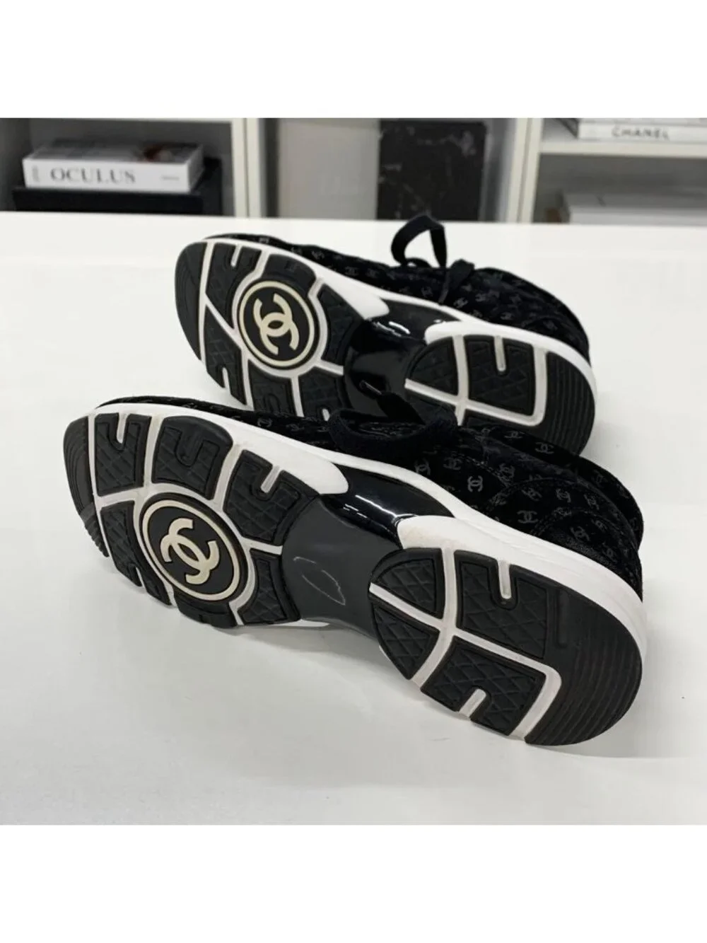 Chanel CC Logo Suede Sneakers Black